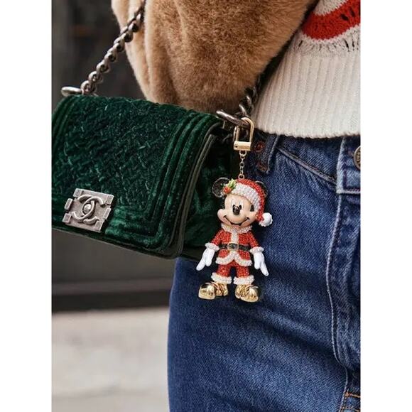 BaubleBar Mickey Mouse Santa Claus Pearl Bling Bag Charm Key Chain Collector - Picture 1 of 8
